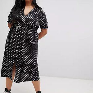 NWT ASOS Influence Plus Shirred Sleeve Polka Dot Midi Dress